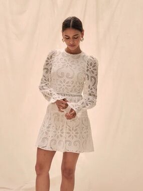 SAYLOR - Marilla Dress White Floral Lace Long-Sleeve Mini